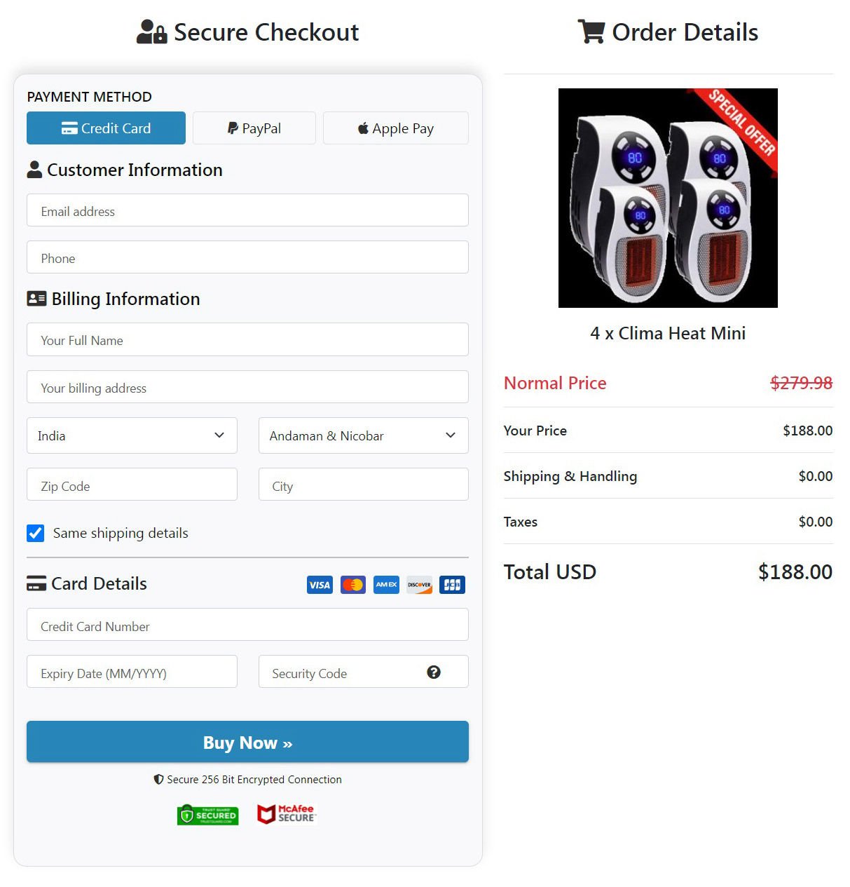 clima heat mini order form 